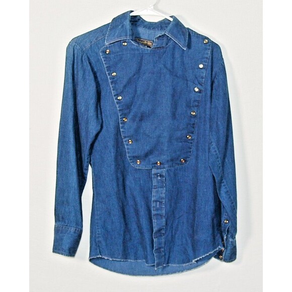 Vintage Panhandle Slim Western Shirt Mens S Blue Denim Pearl Snaps USA Made EUC - Picture 1 of 4